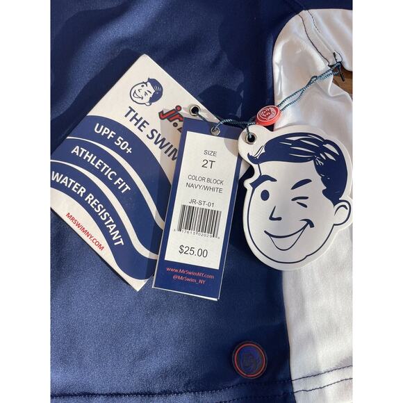 Boys Jr Swim Tee Size 2T ~ Navy Blue and White UPF 50+ ✨NEW✨ Water Resistant - Picture 6 of 8